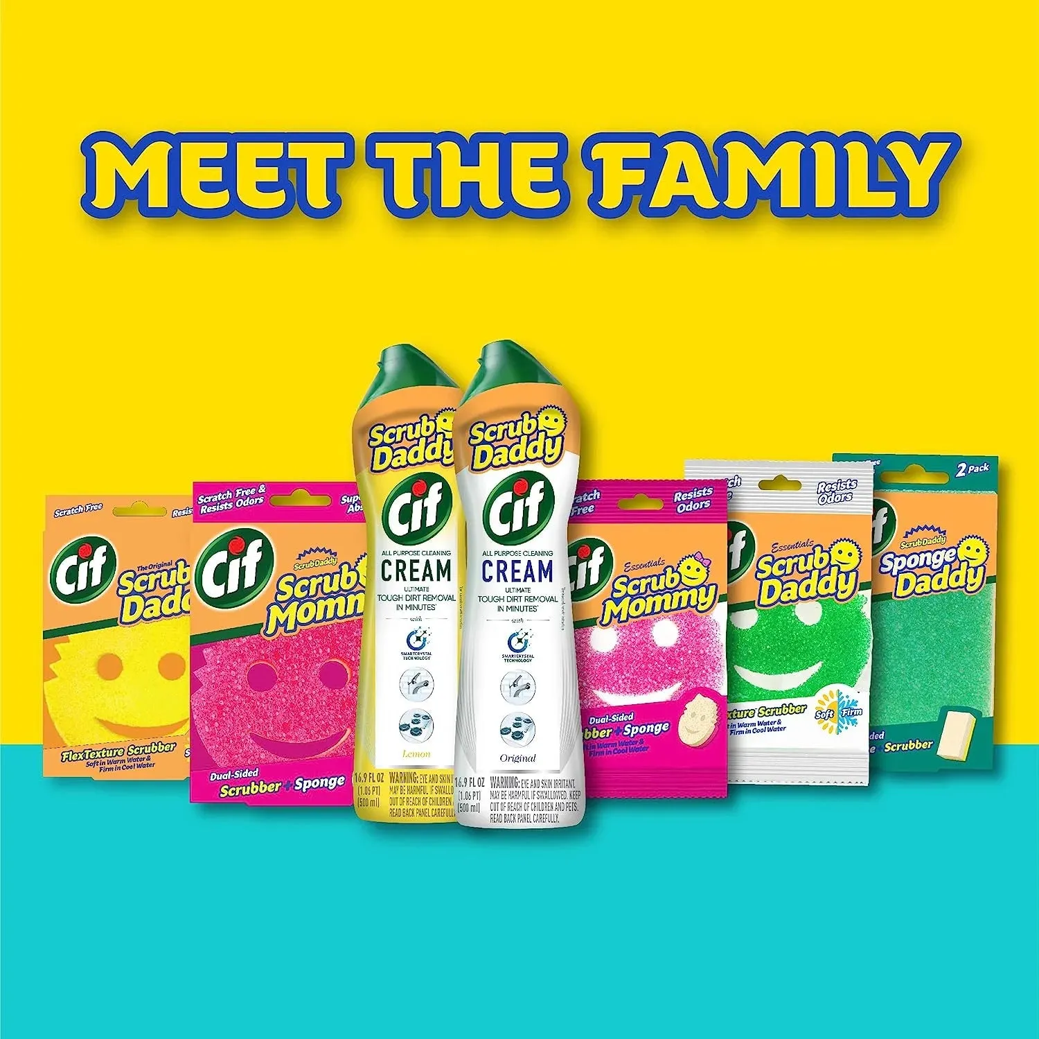 Scrub Daddy OG   Scrub Mommy   Cif All Purpose Cleaning Cream, Original - Multi Surface Household Cream, 2 Sponges and 1 All Purpose Cream