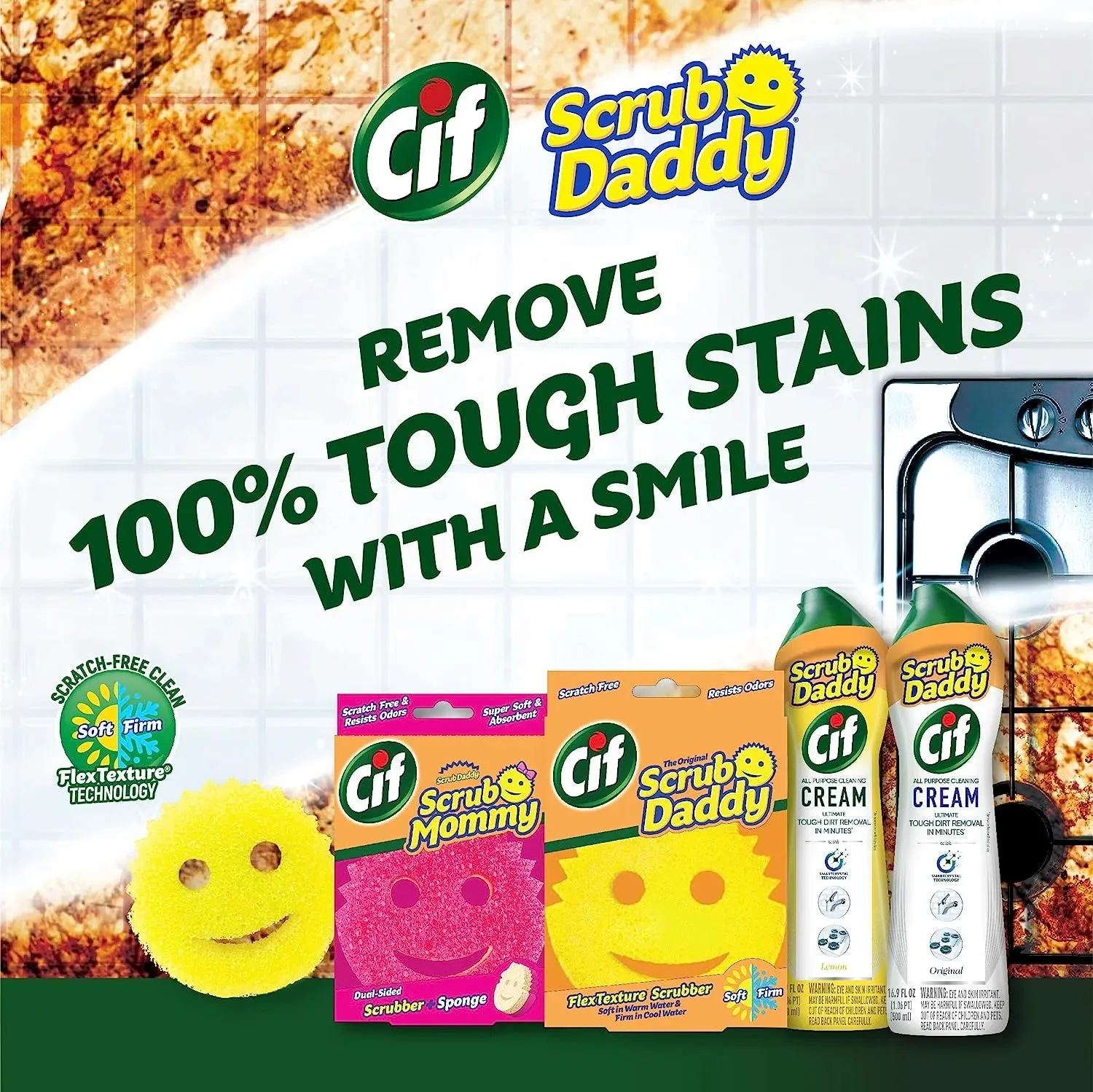 Scrub Daddy OG   Scrub Mommy   Cif All Purpose Cleaning Cream, Original - Multi Surface Household Cream, 2 Sponges and 1 All Purpose Cream