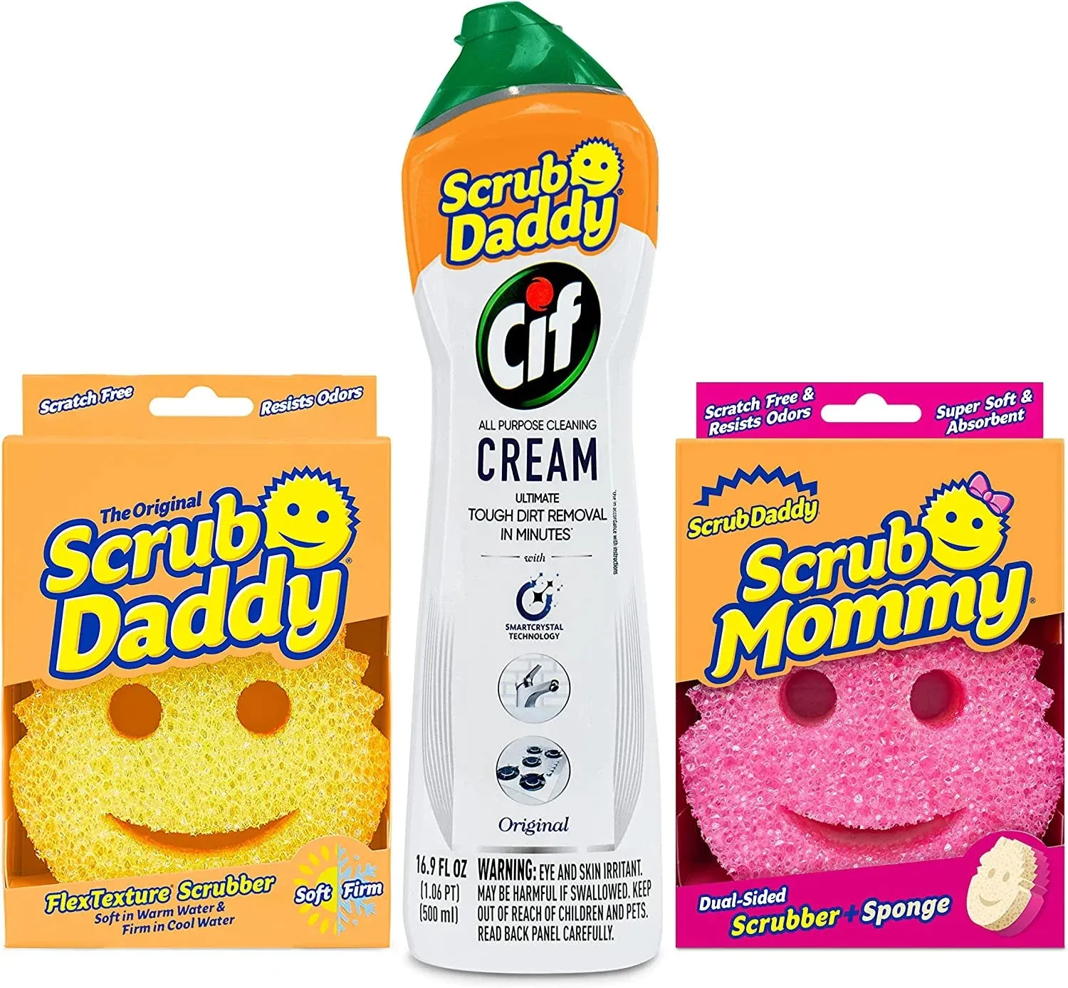 Scrub Daddy OG   Scrub Mommy   Cif All Purpose Cleaning Cream, Original - Multi Surface Household Cream, 2 Sponges and 1 All Purpose Cream