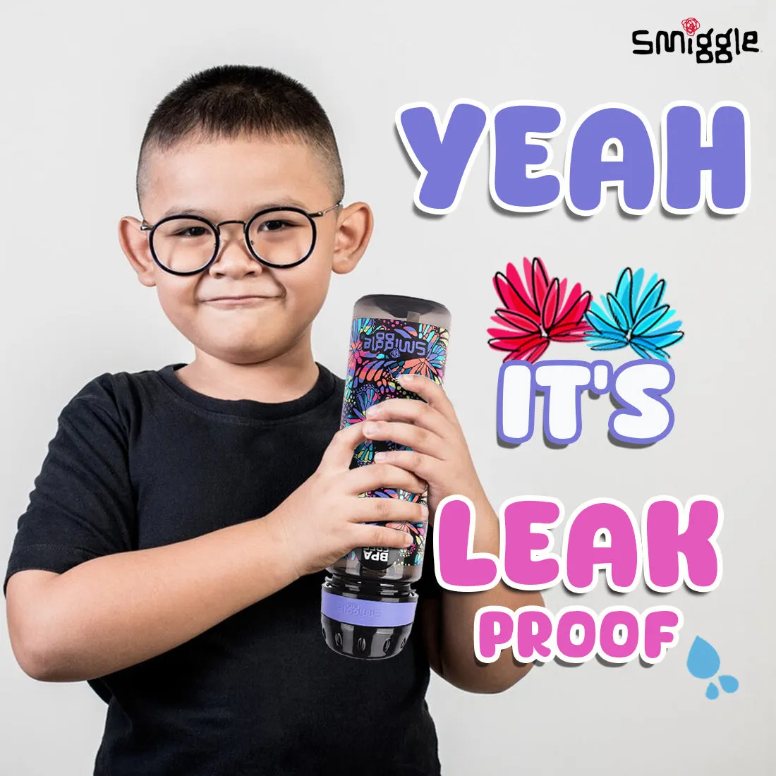 Smiggle Vivid Drink Up Plastic Drink Bottle Black Mix, 3Y 