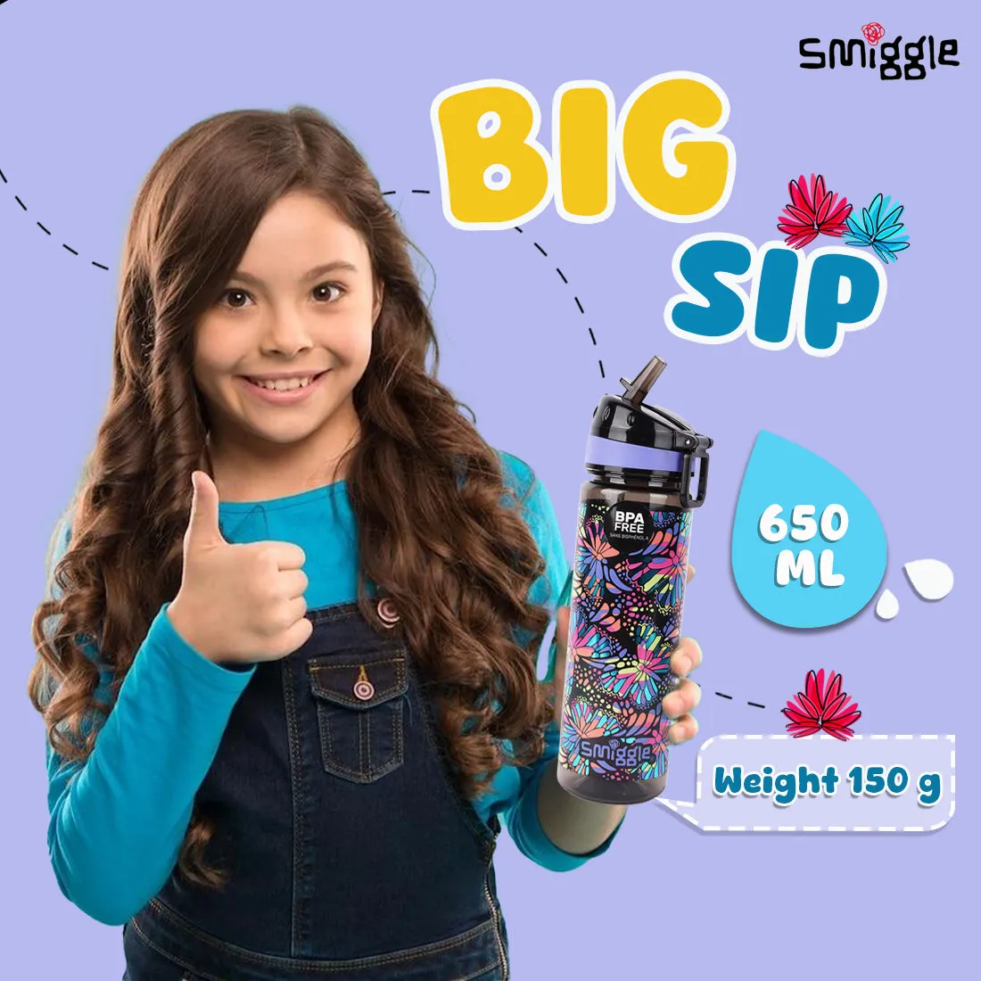 Smiggle Vivid Drink Up Plastic Drink Bottle Black Mix, 3Y 