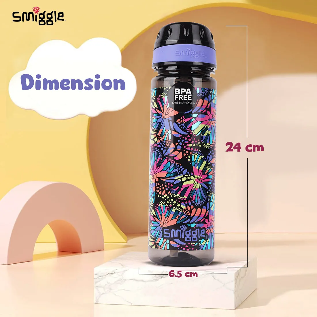 Smiggle Vivid Drink Up Plastic Drink Bottle Black Mix, 3Y 