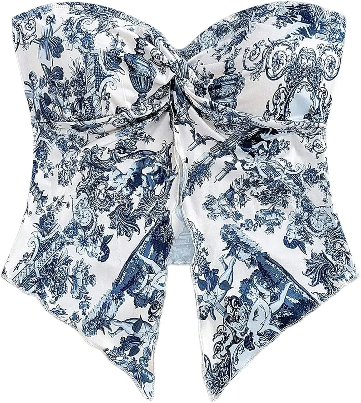 SOLY HUX Women's Floral Print Twist Split Tube Crop Top Strapless Sleeveless Asymmetrical Hem Vacation Tops