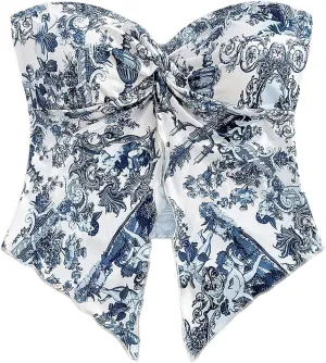 SOLY HUX Women's Floral Print Twist Split Tube Crop Top Strapless Sleeveless Asymmetrical Hem Vacation Tops
