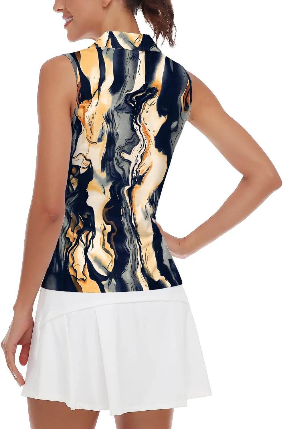 Soneven Women's Sleeveless Golf Top Floral Athletic Golf Wear Moisture Wicking Sleeveless Polo Quick Dry