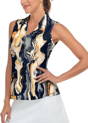 Soneven Women's Sleeveless Golf Top Floral Athletic Golf Wear Moisture Wicking Sleeveless Polo Quick Dry