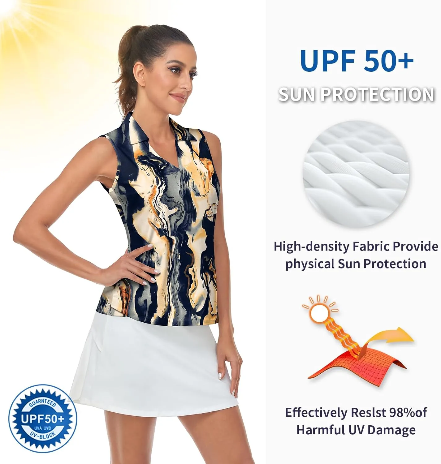 Soneven Women's Sleeveless Golf Top Floral Athletic Golf Wear Moisture Wicking Sleeveless Polo Quick Dry
