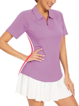 Soneven Women's Solid Short Sleeve Golf Shirt Moisture Wicking Athletic Golf Polo Tennis Shirts Dry Fit