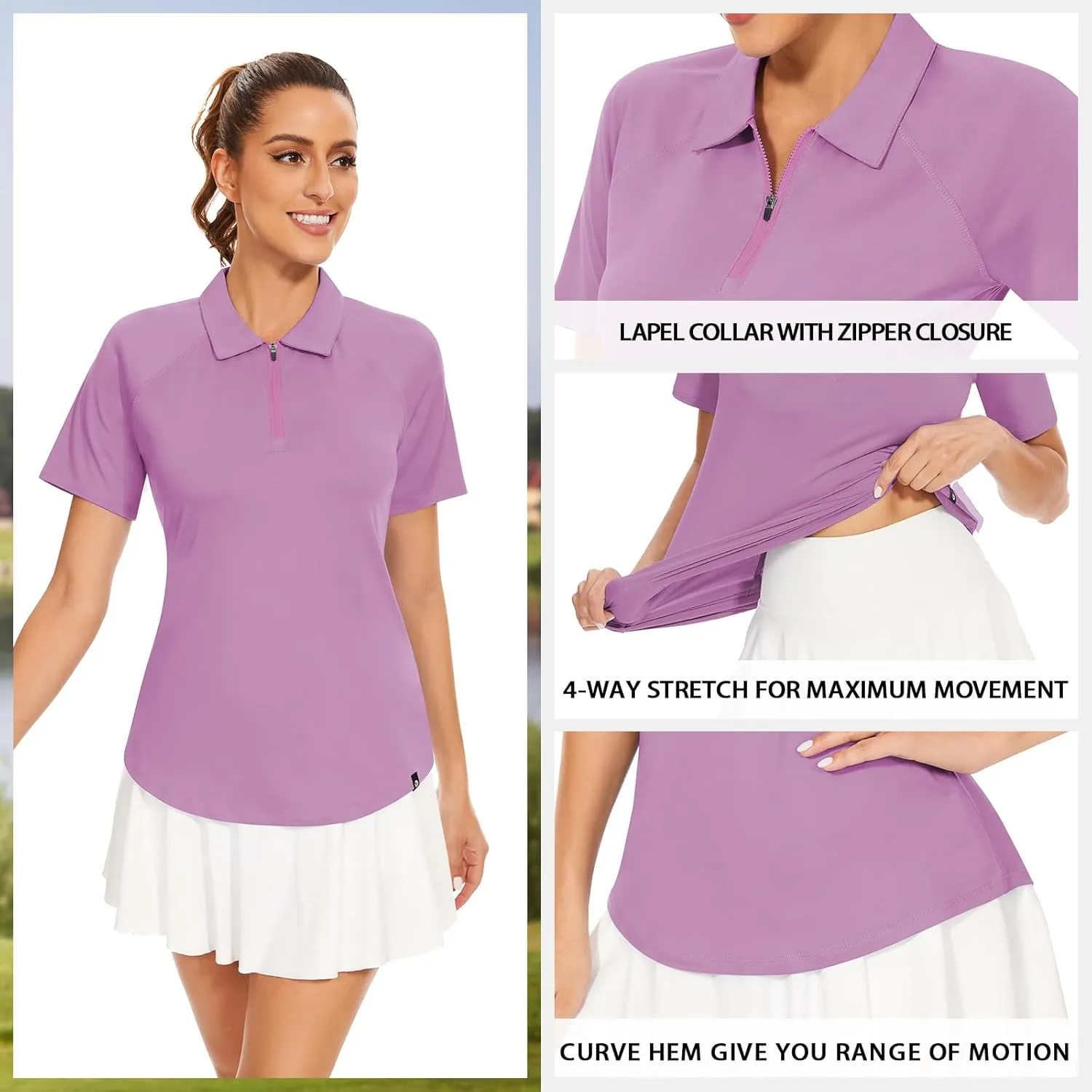 Soneven Women's Solid Short Sleeve Golf Shirt Moisture Wicking Athletic Golf Polo Tennis Shirts Dry Fit