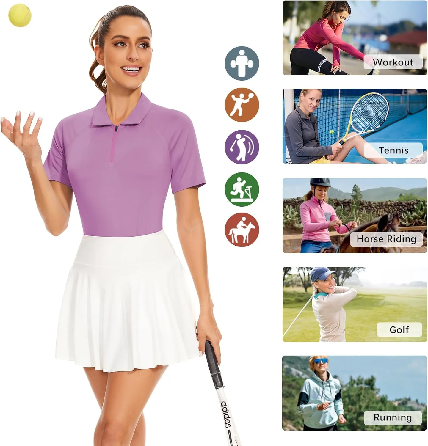 Soneven Women's Solid Short Sleeve Golf Shirt Moisture Wicking Athletic Golf Polo Tennis Shirts Dry Fit