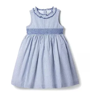 Striped Seersucker Ruffle Collar Dress