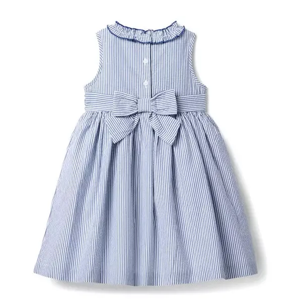 Striped Seersucker Ruffle Collar Dress