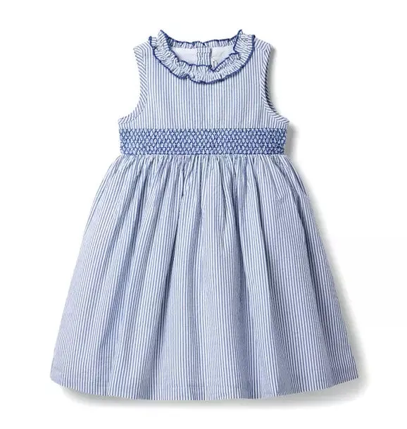 Striped Seersucker Ruffle Collar Dress