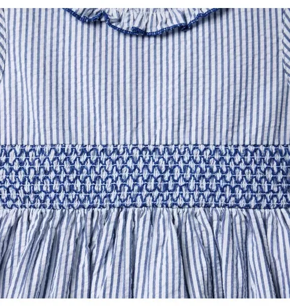 Striped Seersucker Ruffle Collar Dress