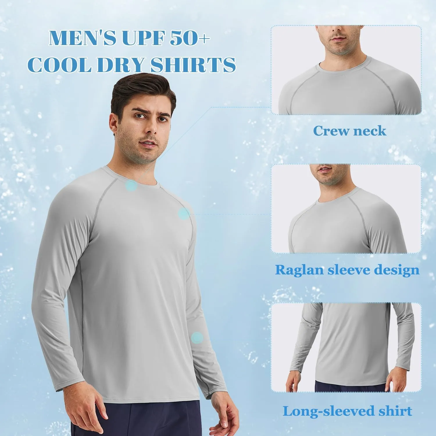 Sun Protection Shirts for Men UPF 50  Long Sleeve Rash Guard T-Shirt for Swimming Running Workout Hiking