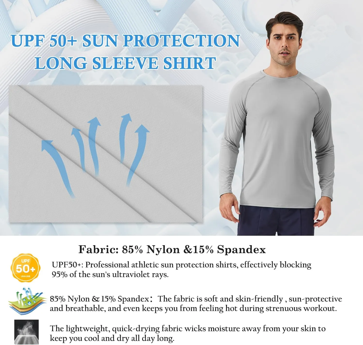 Sun Protection Shirts for Men UPF 50  Long Sleeve Rash Guard T-Shirt for Swimming Running Workout Hiking