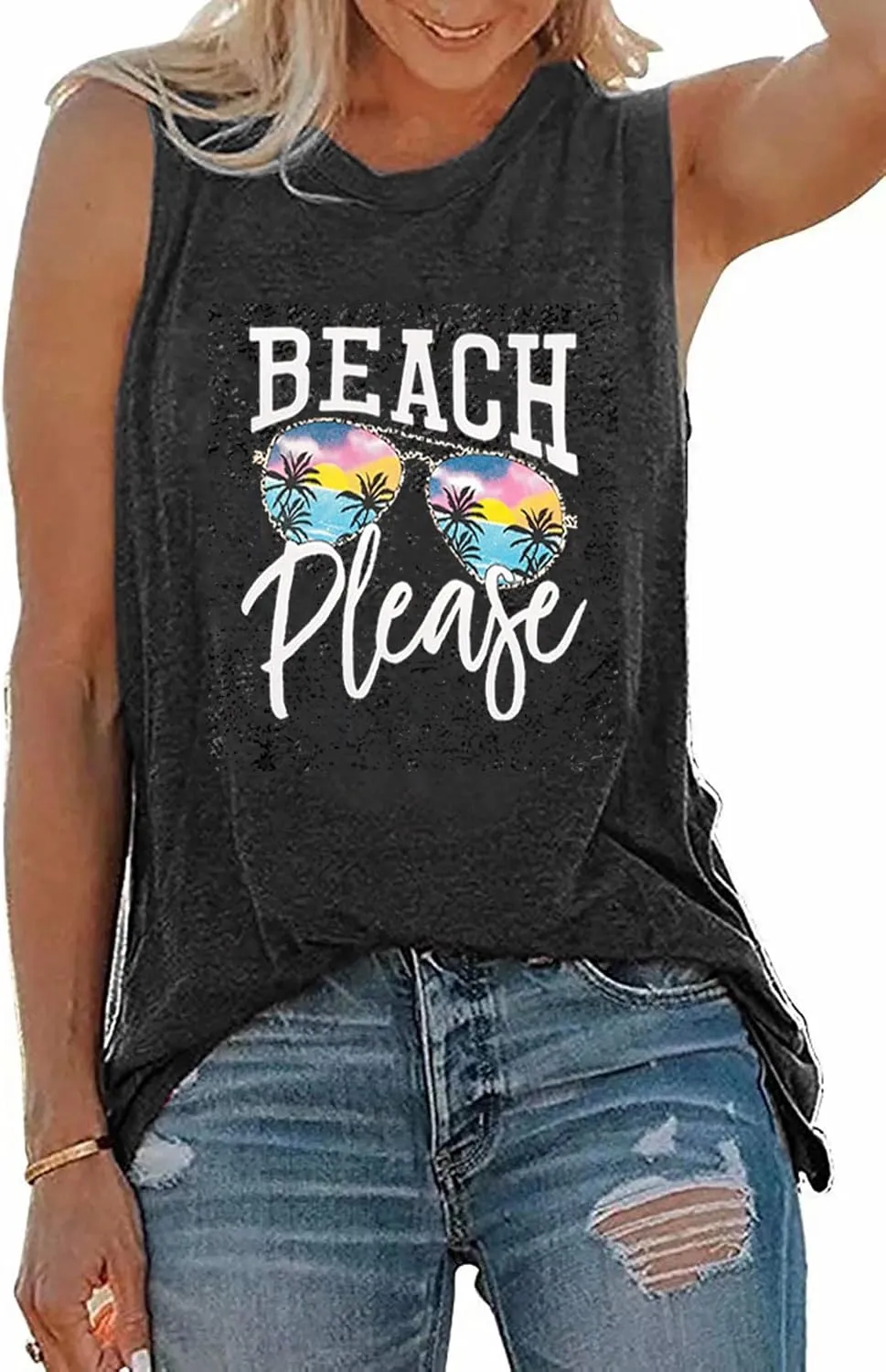 Sun Sand and A Drink in My Hand Tank Tops Beach Letter Graphic Hawaiian Vest Casual Summer Vacation Holiday Cami Shirt