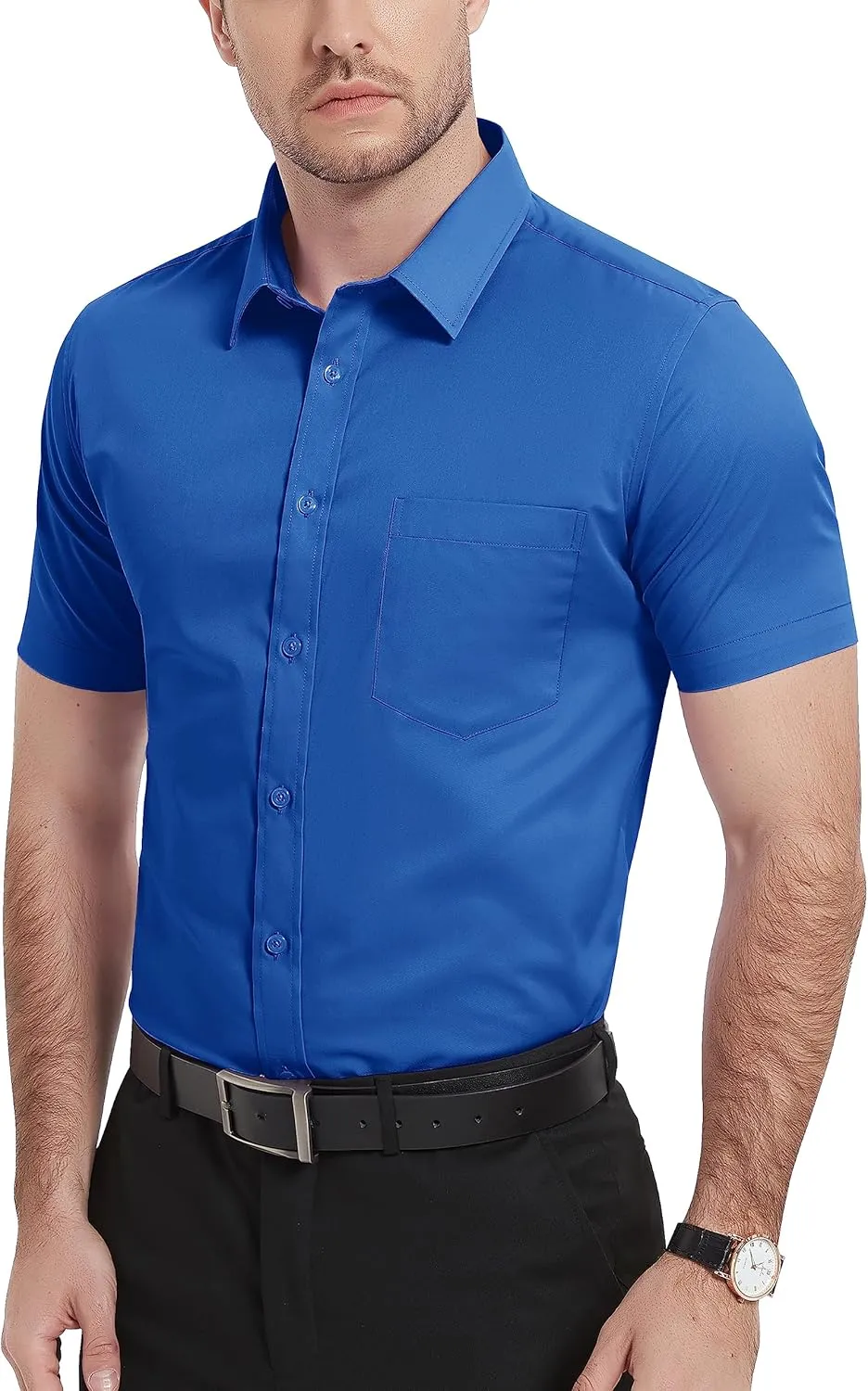 TACVASEN Men's Dress Shirts Button Up Short Sleeve with Chest Pocket Cotton Shirt for Summer Casual Regular Fit