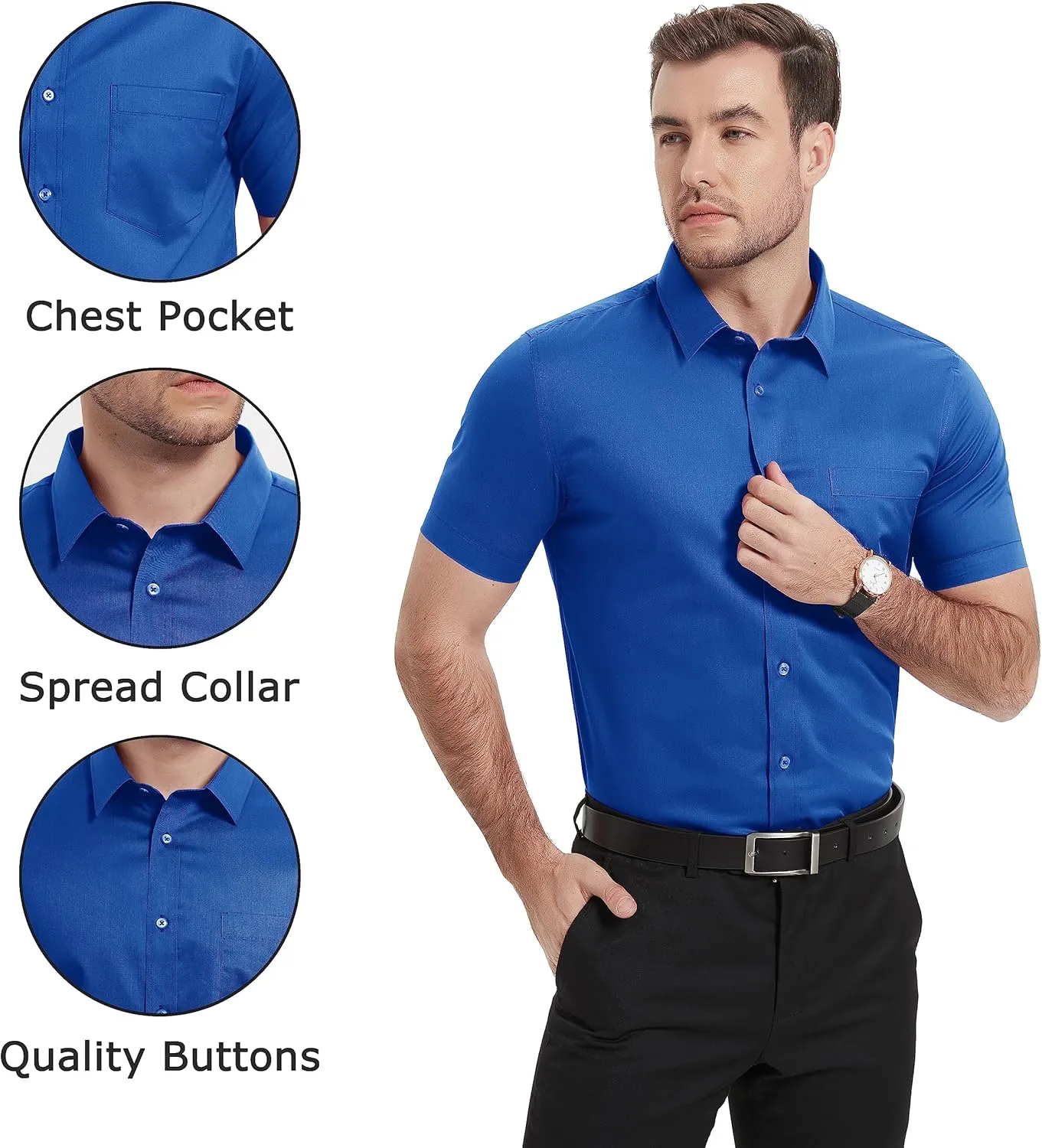 TACVASEN Men's Dress Shirts Button Up Short Sleeve with Chest Pocket Cotton Shirt for Summer Casual Regular Fit