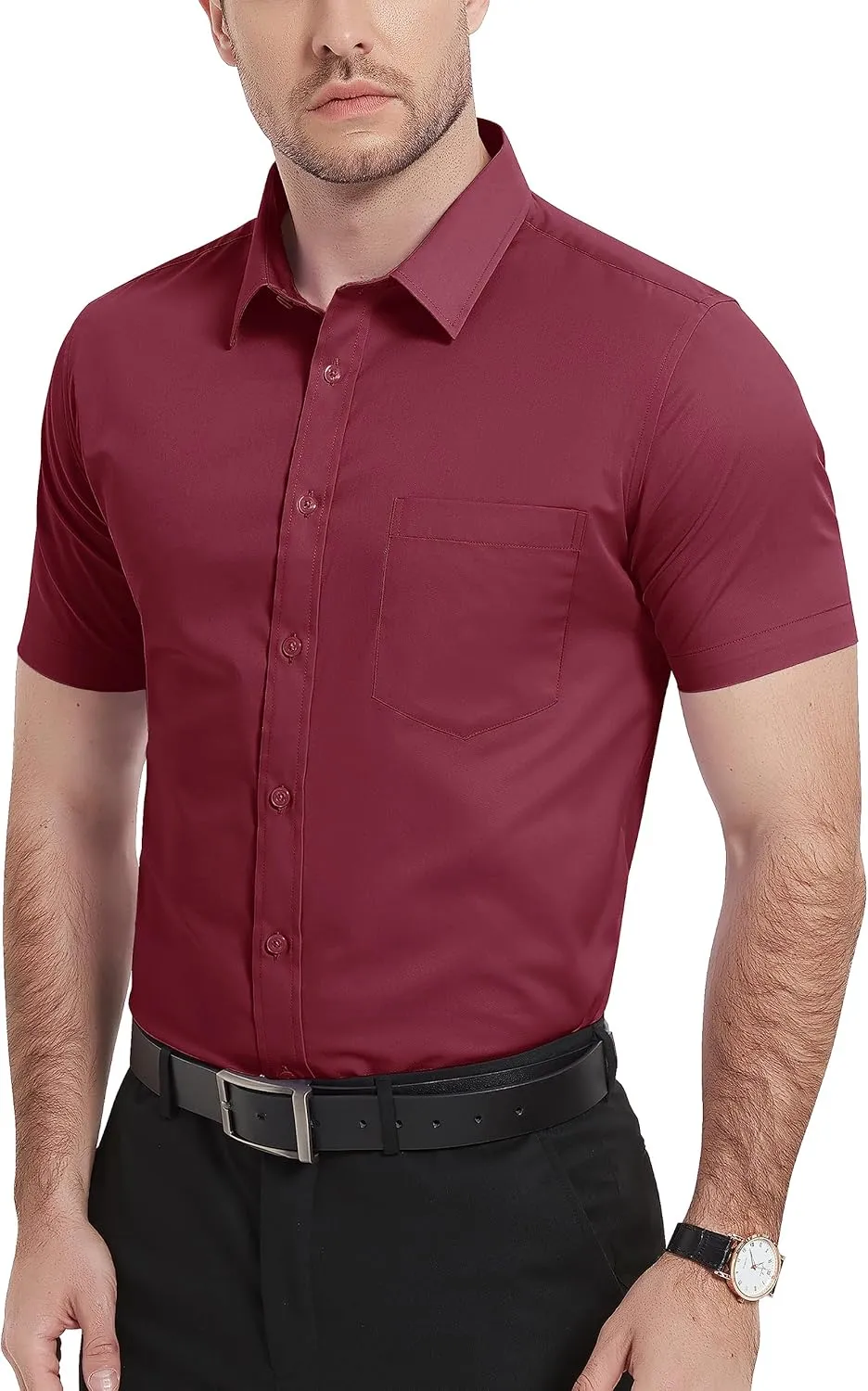TACVASEN Men's Dress Shirts Button Up Short Sleeve with Chest Pocket Cotton Shirt for Summer Casual Regular Fit