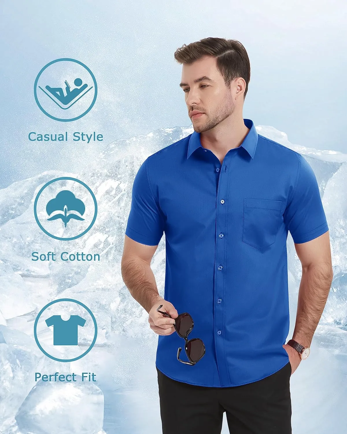 TACVASEN Men's Dress Shirts Button Up Short Sleeve with Chest Pocket Cotton Shirt for Summer Casual Regular Fit
