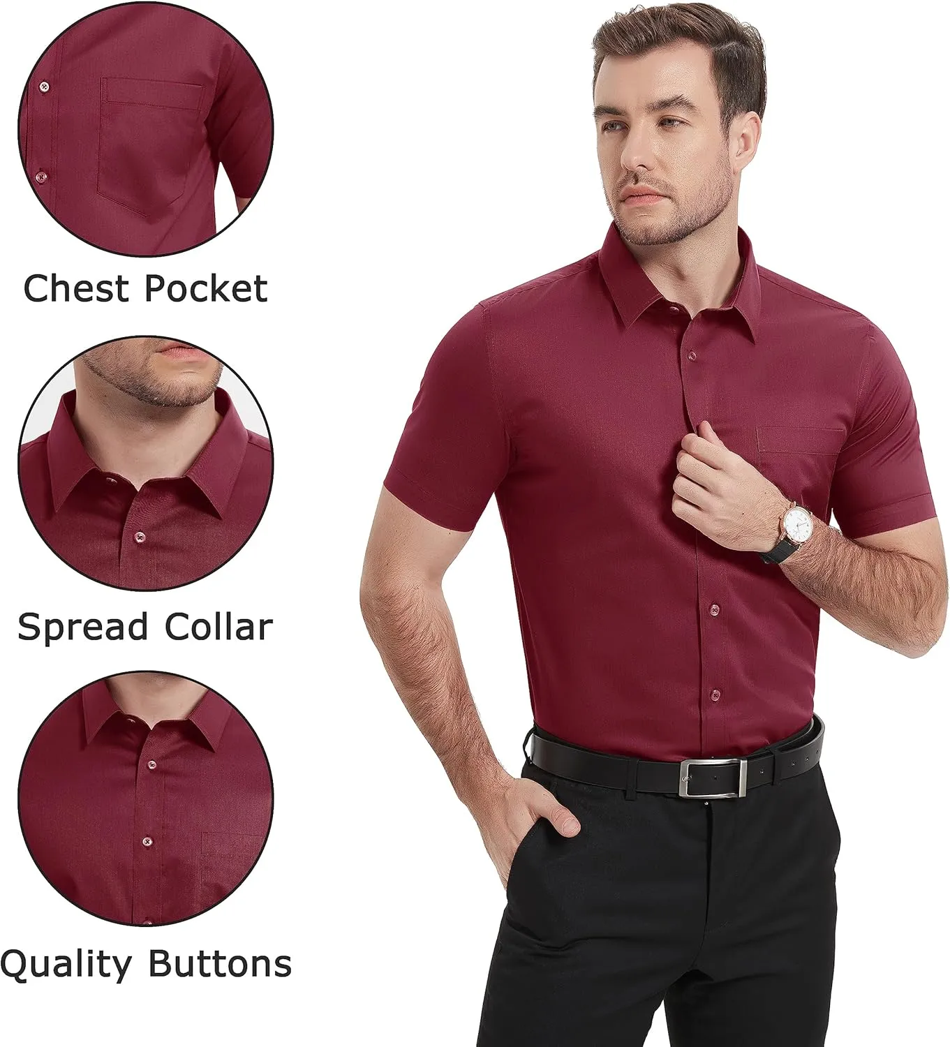 TACVASEN Men's Dress Shirts Button Up Short Sleeve with Chest Pocket Cotton Shirt for Summer Casual Regular Fit