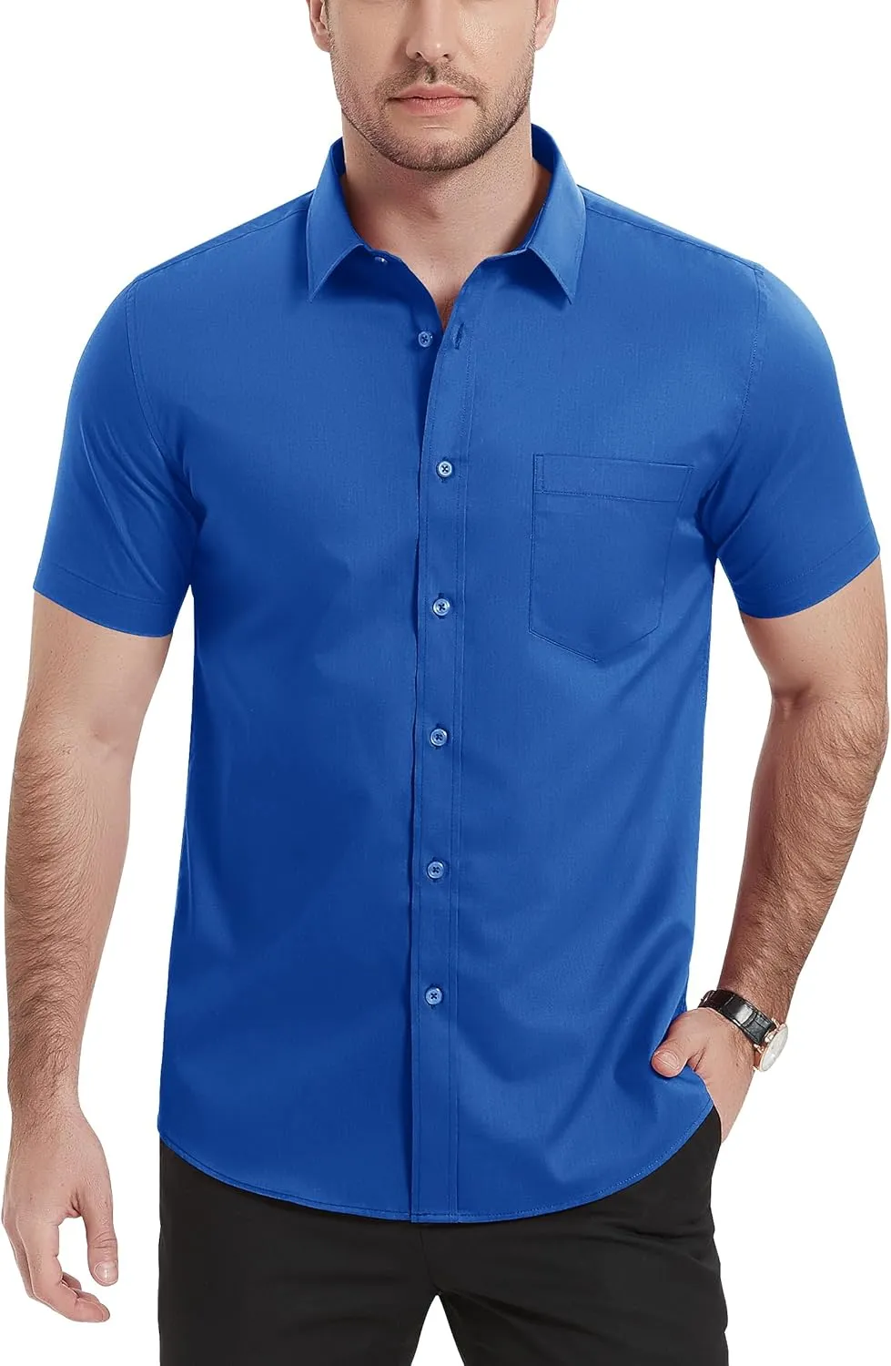 TACVASEN Men's Dress Shirts Button Up Short Sleeve with Chest Pocket Cotton Shirt for Summer Casual Regular Fit