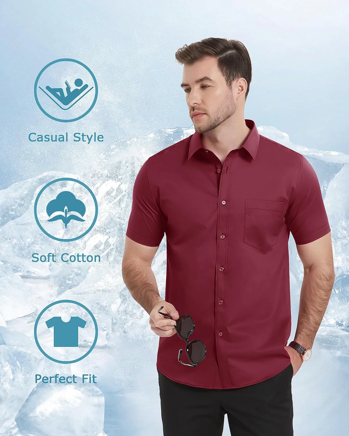 TACVASEN Men's Dress Shirts Button Up Short Sleeve with Chest Pocket Cotton Shirt for Summer Casual Regular Fit