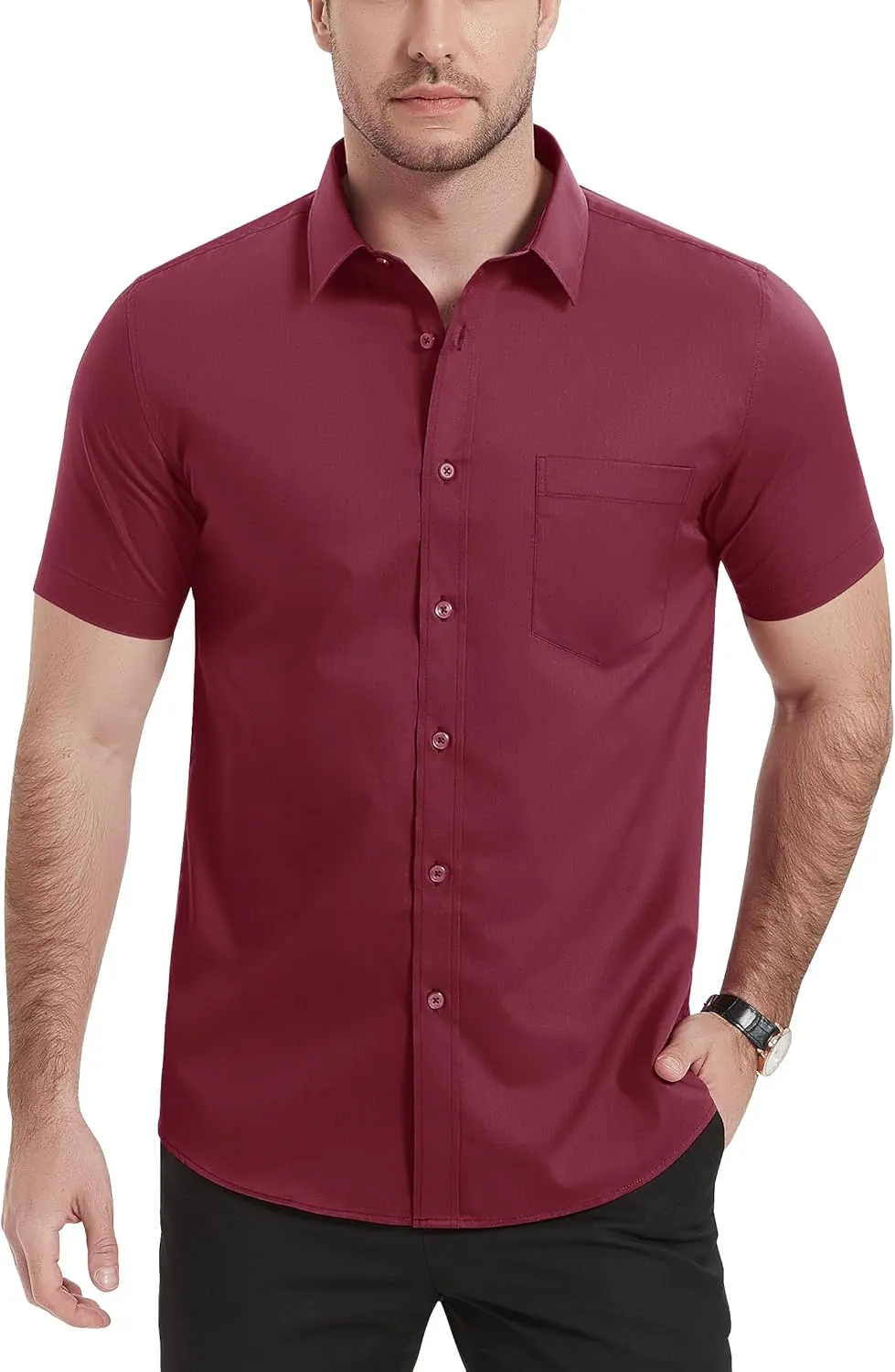 TACVASEN Men's Dress Shirts Button Up Short Sleeve with Chest Pocket Cotton Shirt for Summer Casual Regular Fit