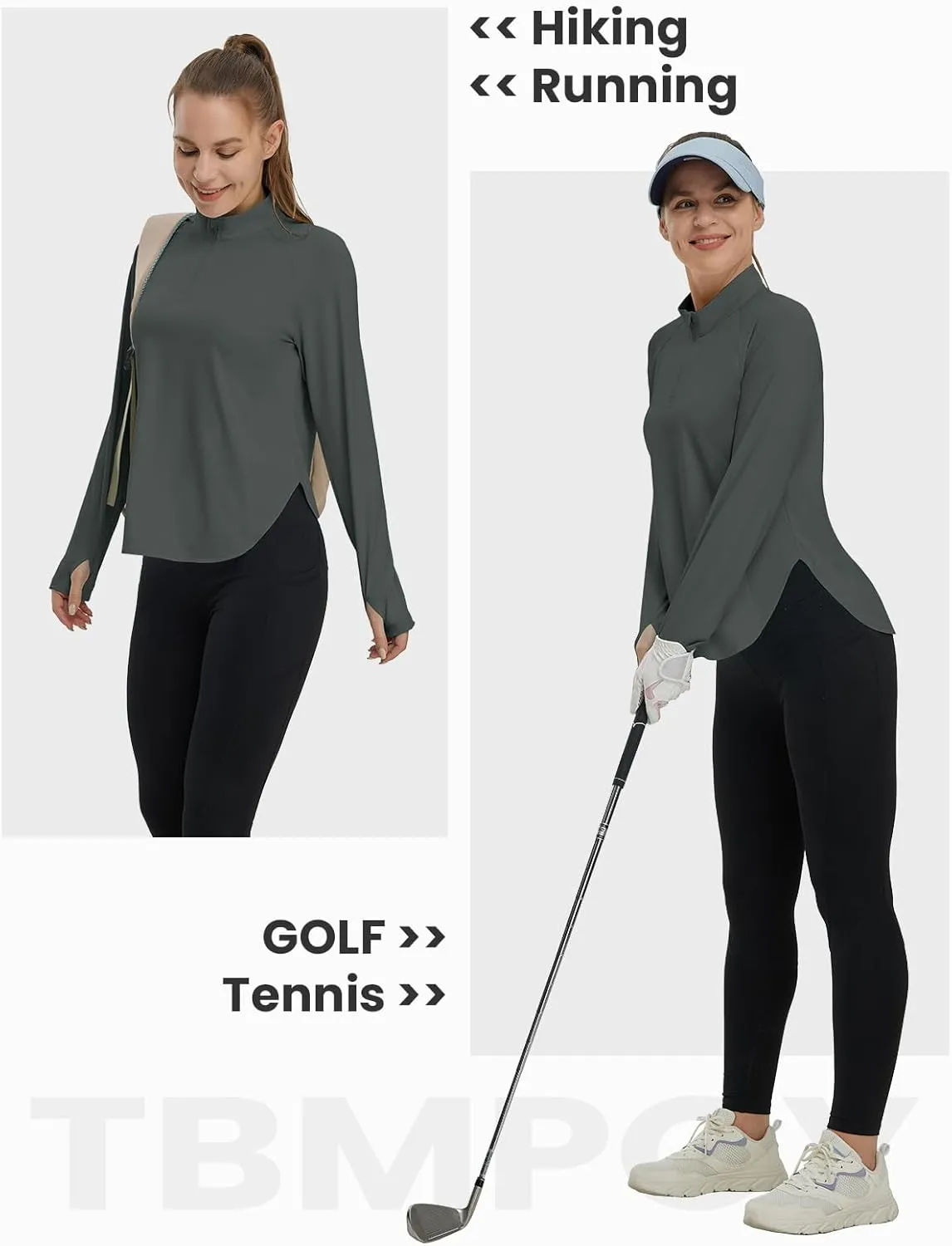 TBMPOY Women's Sun Shirt 1/4 Zipper Long Sleeve UPF 50  Sun Protection Clothing UV SPF Hiking Outdoor