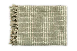 Throw Blanket - Cotton Boucle Small Checkered | Sage Ivory 52in x 68in