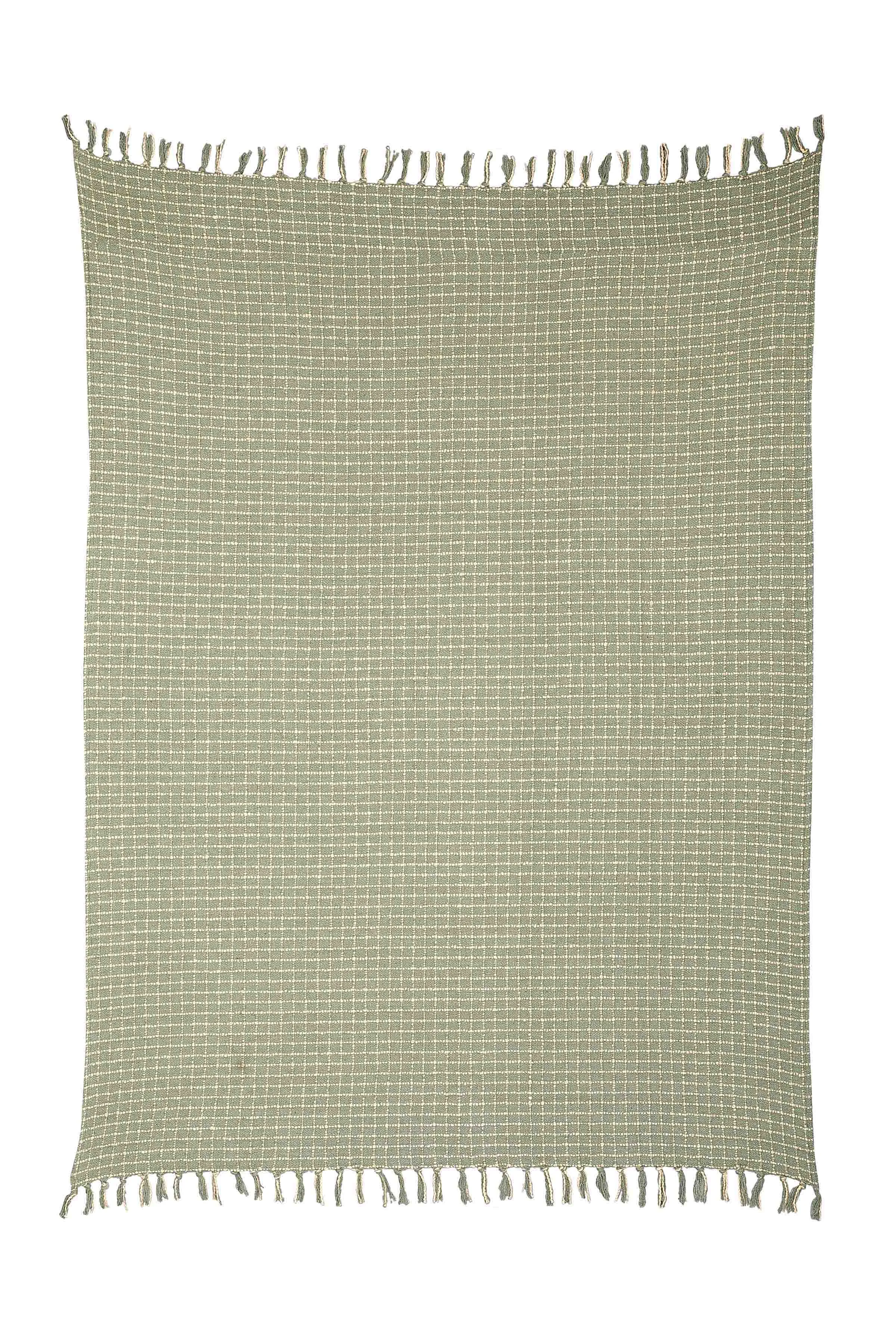 Throw Blanket - Cotton Boucle Small Checkered | Sage Ivory 52in x 68in