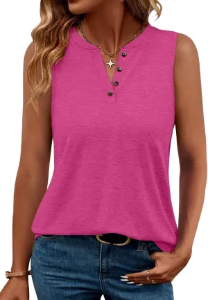 TICTICMIMI Women's V Neck Sleeveless Shirts Summer Button Tank Tops