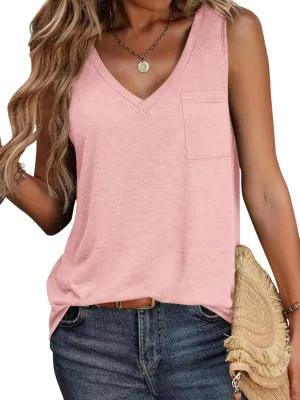 TICTICMIMI Women's V Neck Sleeveless Shirts Summer Casual Tank Tops
