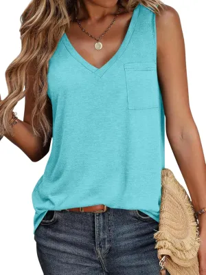 TICTICMIMI Women's V Neck Sleeveless Shirts Summer Casual Tank Tops
