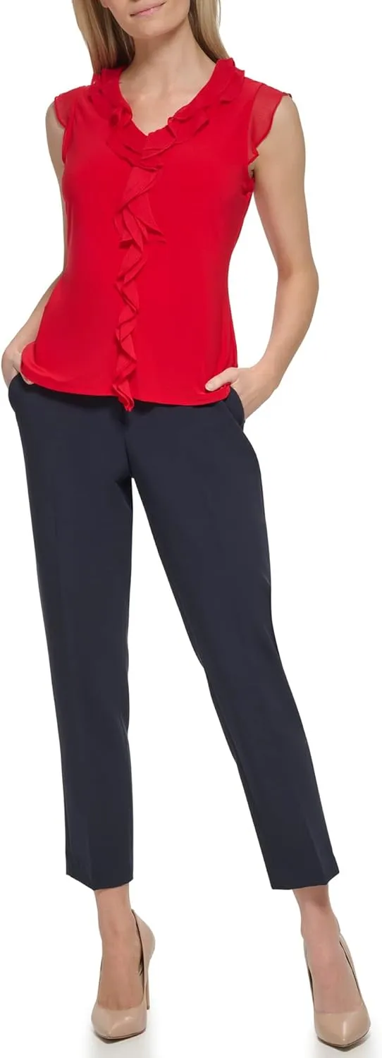 Tommy Hilfiger Women's Work Shirt Sleeveless Ruffle Front Shirts