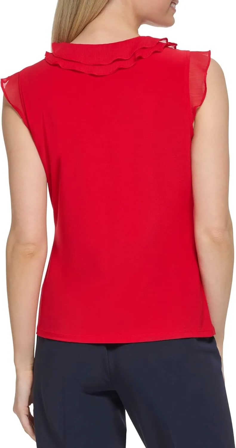 Tommy Hilfiger Women's Work Shirt Sleeveless Ruffle Front Shirts