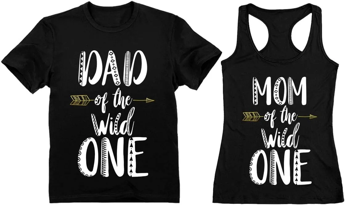 Tstars Dad of The Wild One T-Shirt Mom Tank Top Matching Couples Funny 1st Birthday Set