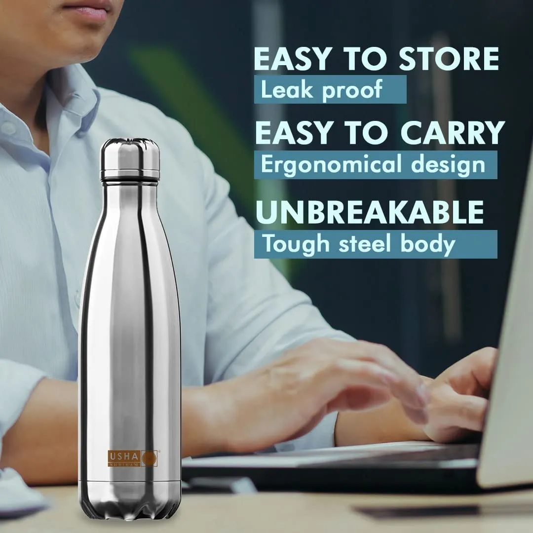 USHA SHRIRAM Insulated Stainless Steel Water Bottle (500ml - Pack of 4) | Hot for 18 Hours, Cold for 24 Hours | Water Bottle for Home, Office & Kids |Rust-Free, Durable & Leak-Proof |Multi-Colour Set