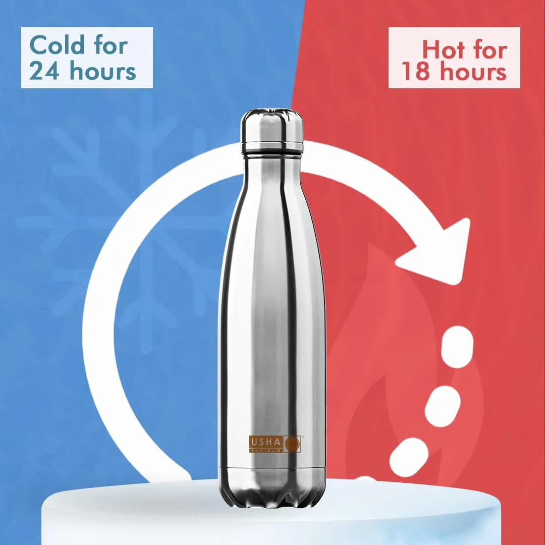 USHA SHRIRAM Insulated Stainless Steel Water Bottle (500ml - Pack of 4) | Hot for 18 Hours, Cold for 24 Hours | Water Bottle for Home, Office & Kids |Rust-Free, Durable & Leak-Proof |Multi-Colour Set
