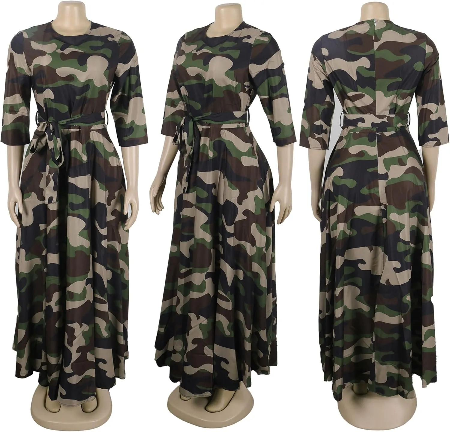 Vakkest Women's Camo Print Dress Jumpsuit Deep V Neck Sleeveless Tunic Mini Dress Plus Size with Pocket Clubwear