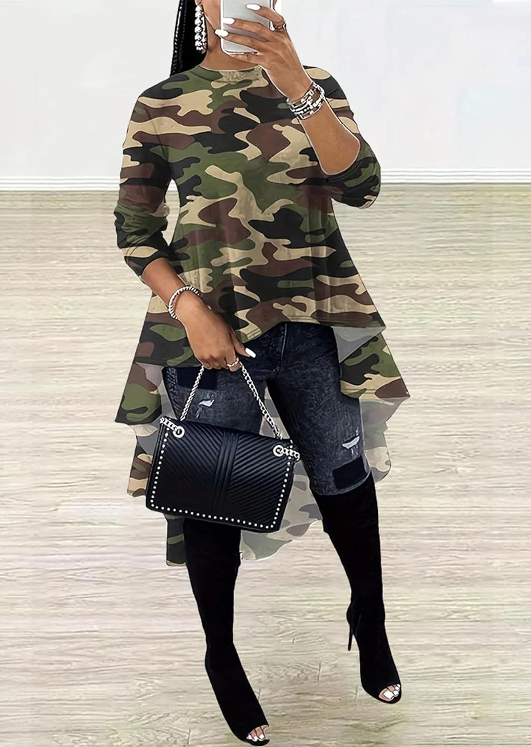 Vakkest Women's Camo Print Dress Jumpsuit Deep V Neck Sleeveless Tunic Mini Dress Plus Size with Pocket Clubwear