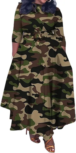 Vakkest Women's Camo Print Dress Jumpsuit Deep V Neck Sleeveless Tunic Mini Dress Plus Size with Pocket Clubwear