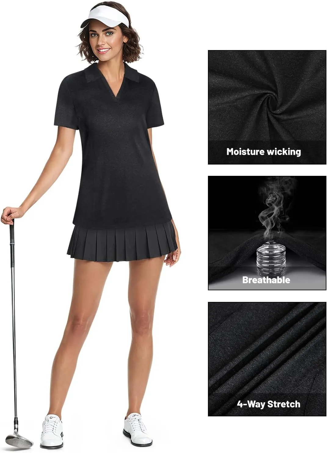 Vldnery Womens Golf Polo Shirts Moisture Wicking Running Workout Tops Print Short Sleeve Tennis Clothes Loose Fit
