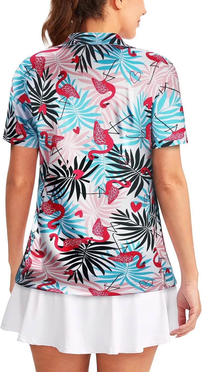 Vldnery Womens Golf Polo Shirts Moisture Wicking Running Workout Tops Print Short Sleeve Tennis Clothes Loose Fit