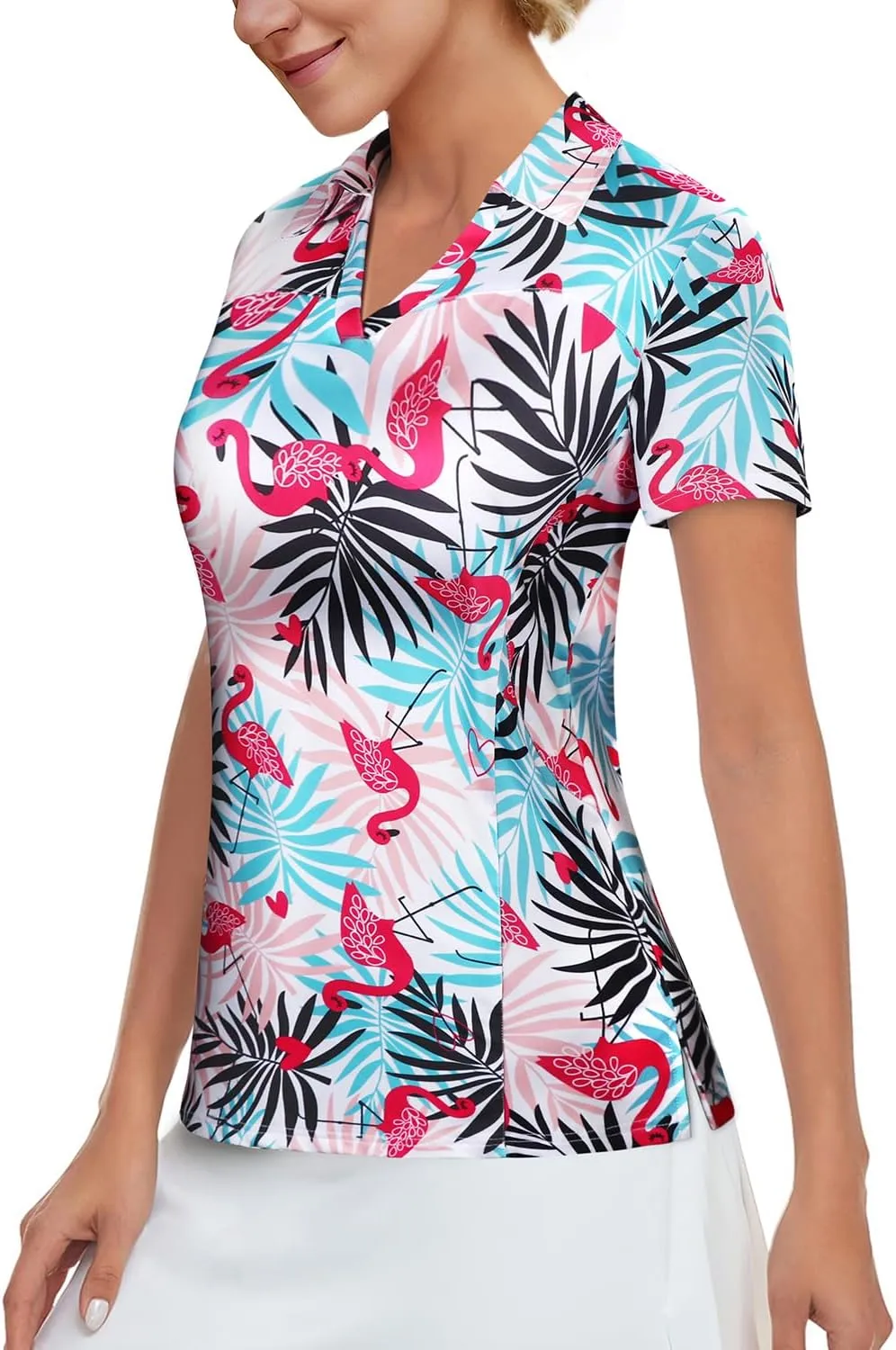 Vldnery Womens Golf Polo Shirts Moisture Wicking Running Workout Tops Print Short Sleeve Tennis Clothes Loose Fit
