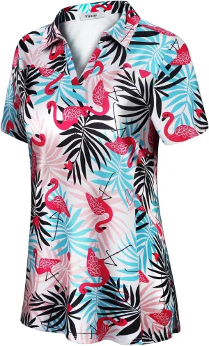 Vldnery Womens Golf Polo Shirts Moisture Wicking Running Workout Tops Print Short Sleeve Tennis Clothes Loose Fit