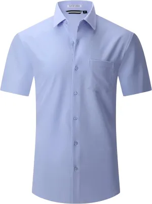 WARHORSEE Mens Dress Shirts Short Sleeve Performance 4-Way Stretch Wrinkle Free Casual Button Down Shirt