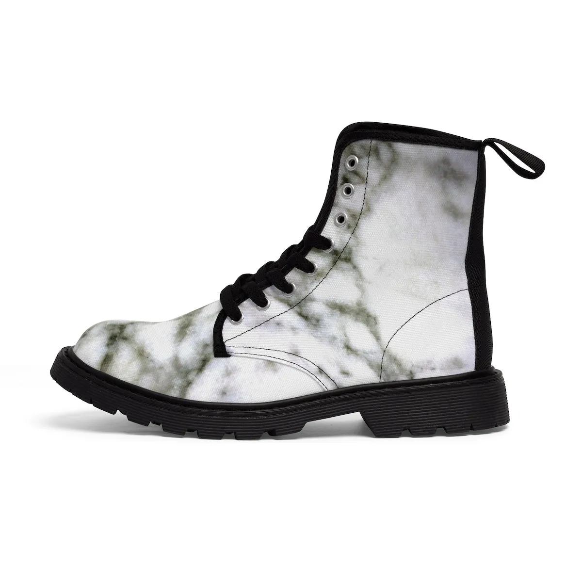 White Marble Women's Boots, Marble Print Designer Lace-up Winter Hiking Boots Shoes