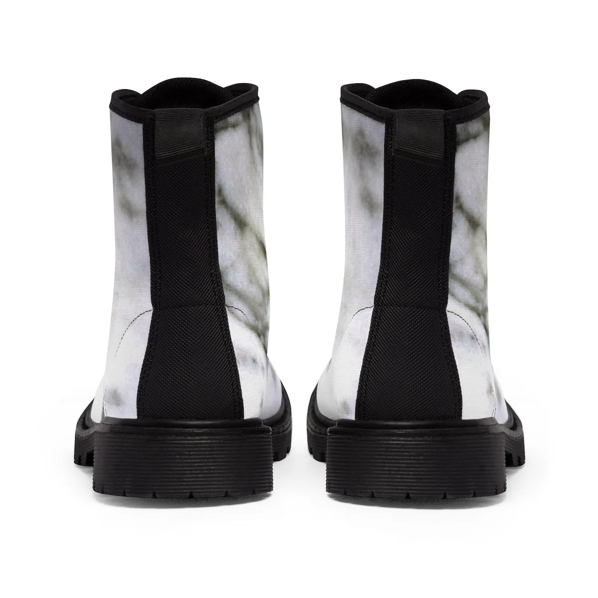 White Marble Women's Boots, Marble Print Designer Lace-up Winter Hiking Boots Shoes